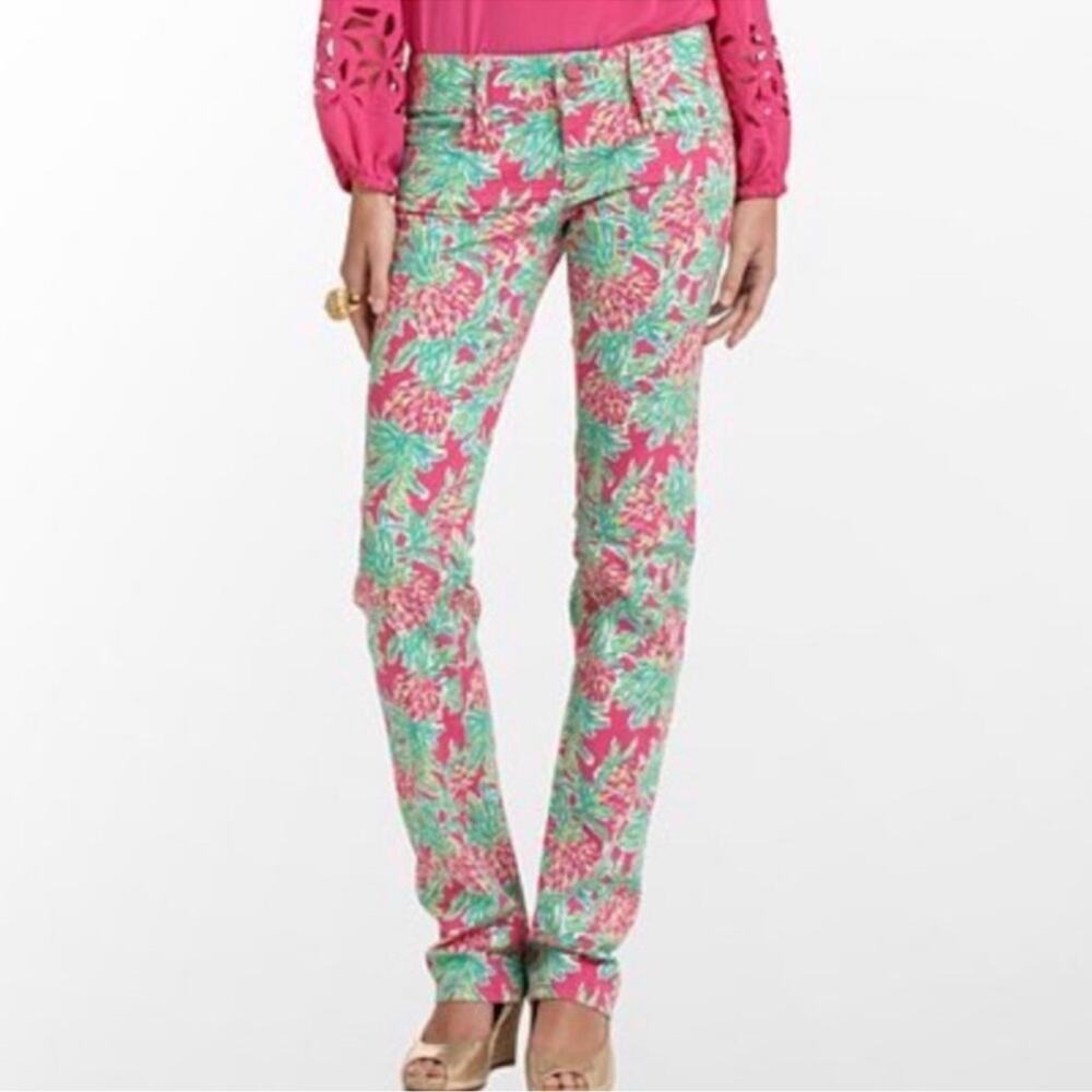 Lilly Pulitzer Worth Pinapple Print Straight Jeans Pink Green Rare Size 8